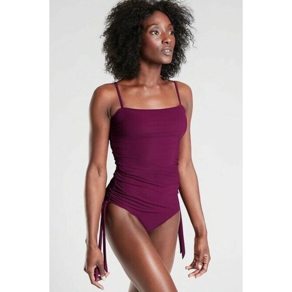Athleta Bottom Side Tie One Piece Bathing Suit Size M Purple Stretch Strappy - Picture 1 of 8